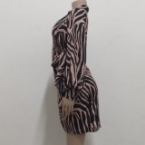 Autumn Print Deep-V Sexy Knotted Wrap Blouse Dress