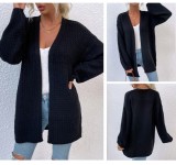 Autumn Black Knitting Long Cardigans with Long Sleeves