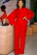 Autumn Formal Red Puff Sleeve Peplum Top and High Waist Pants Set