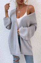 Autumn Grey Knitting Long Cardigans with Long Sleeves