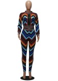 Autumn Colorful Wavy Print 2pc Pants Tracksuit