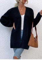 Autumn Black Knitting Long Cardigans with Long Sleeves