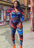 Autumn Colorful Wavy Print 2pc Pants Tracksuit