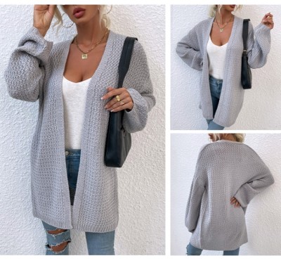 Autumn Grey Knitting Long Cardigans with Long Sleeves