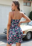 Summer Flower Print Strap Ruched Slim Mini Dress