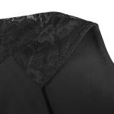 Autumn Formal Black Lace Patch Vintage Pencil Dress