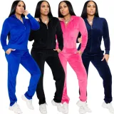 Fall Causal Black Long Sleeve Hoodies Top And Pant Tracksuit