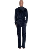 Fall Causal Navy Long Sleeve Hoodies Top And Pant Tracksuit