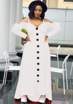 Fall Sexy White Ruffled Off Shoulder Straps Long Sleeve Maxi Dress