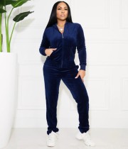 Fall Causal Navy Long Sleeve Hoodies Top And Pant Tracksuit