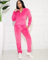 Fall Causal Pink Long Sleeve Hoodies Top And Pant Tracksuit