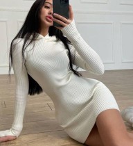 Fall Causal White Long Sleeve With Hood Bodycon Dress
