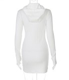 Fall Causal White Long Sleeve With Hood Bodycon Dress