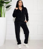 Fall Causal Black Long Sleeve Hoodies Top And Pant Tracksuit