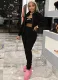 Fall Causal Black Long Sleeve Zipper-Open Top And Pant Tracksuit