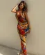 Summer Fashion Colorful Print Off Shoulder Sleeveless Long Dress