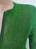 Fall Sexy Green Zippper Up Long Sleeve Jumpsuit