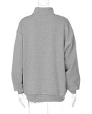 Fall Casual Letter Print Zipper Collar Long Sleeve Sweater