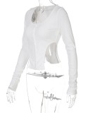 Fall Stylish White Button-Open Long Sleeve Crop Top