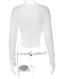 Fall Stylish White Button-Open Long Sleeve Crop Top