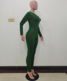 Fall Sexy Green Zippper Up Long Sleeve Jumpsuit