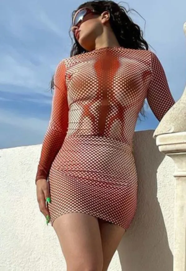 Fall Sexy Long Sleeve Print Top And Mini Dress Set