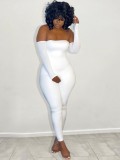 Fall Sexy White Off Shoulder Long Sleeve Fitted Jumpsuit