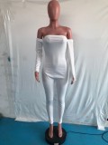Fall Sexy White Off Shoulder Long Sleeve Fitted Jumpsuit