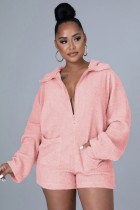 Fall Pink Zipper With Pocket Long Sleeve Rompers