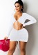 Fall Sexy White Tie Up Long Sleeve Crop Top And Mini Dress Set