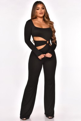 Fall Sexy Black Hollow Out Long Sleeve Jumpsuit