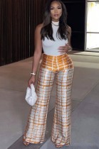 Fall Sexy Yellow Plaid High Waist Loose Pants