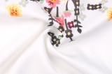 Fall White Kaftan Flower Print Neckline And Cuff Long Sleeve Blouse