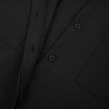 Fall Casual Black Pocket With Belt Long Sleeve Shirt Dress