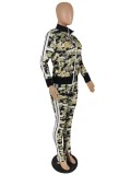 Fall Casual Camouflage Matching Long Sleeve Zipper Top And Pant Tracksuit