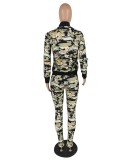 Fall Casual Camouflage Matching Long Sleeve Zipper Top And Pant Tracksuit