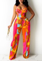 Summer Casual Colorful Strap Vest And Sweatpants Matching Set