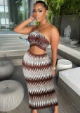 Fall Sexy Print Tube Halter Crop Top And Slim Long Skirt Set