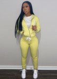 Fall Casaul Yellow Solid Hoodies And Pant 2 Piece Set