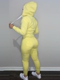 Fall Casaul Yellow Solid Hoodies And Pant 2 Piece Set