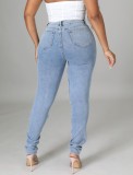 Fall Fashion Blue Hollow Out Bandage Slim Jeans