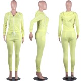 Fall Casaul Yellow Solid Hoodies And Pant 2 Piece Set