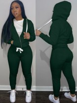 Fall Casaul Green Solid Hoodies And Pant 2 Piece Set