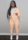 Fall Casaul Pale Peach Solid Hoodies And Pant 2 Piece Set