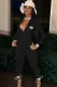 Fall Casaul Black Zipper Up Print Logo With Pocket Jumpsuit