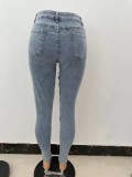 Fall Fashion Blue Hollow Out Bandage Slim Jeans
