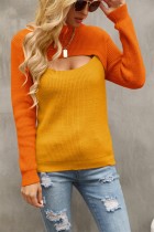 Fall Sexy Cut Out Contrast Long Sleeve Sweater