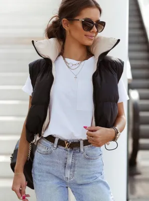 Winter Black Zipper Padded Vest Coat