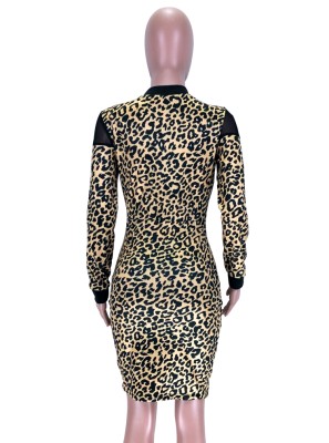 Autumn Party Sexy Leopard Print Patch Long Bodycon Dress