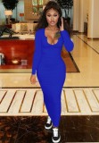 Autumn Royal Ribbed Sexy Long Bodycon Dress with Full Sleeves
